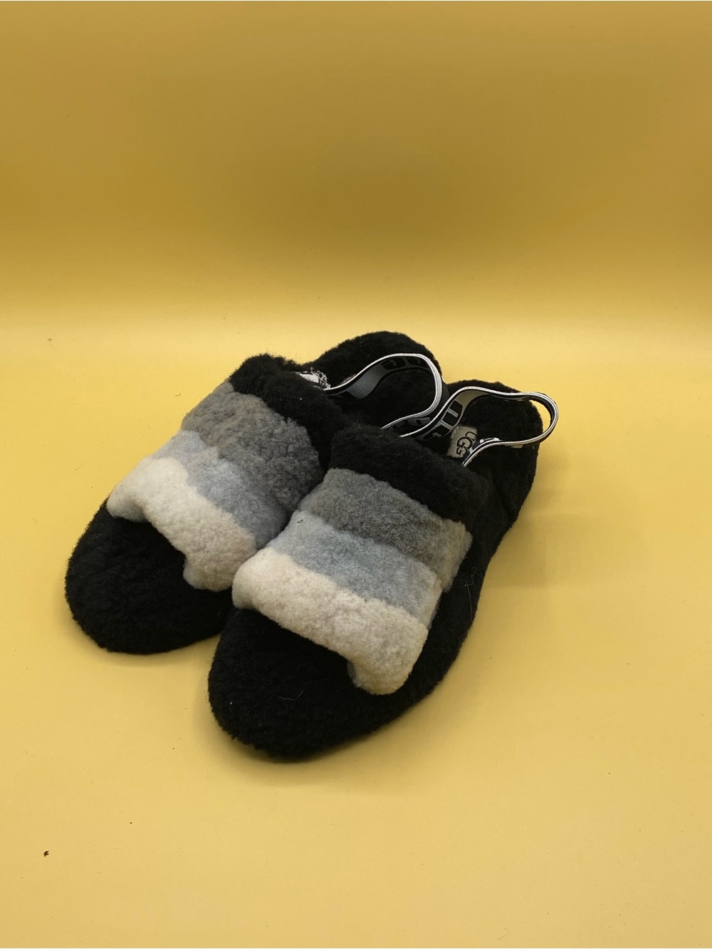 UGG Black and Gray Ombre Shearling Slide Sandals - Picture 2 of 4